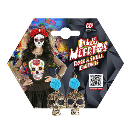 Orecchini di Halloween Teschi blu con rosa