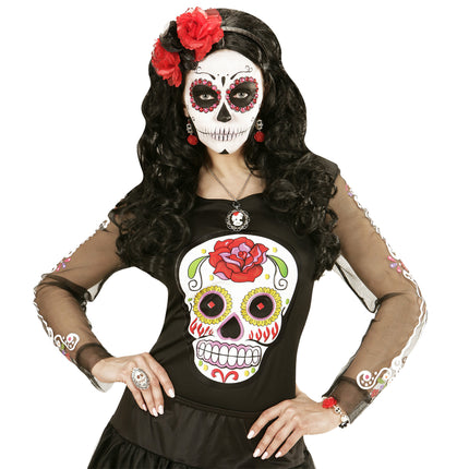 Orecchini di Halloween Teschi rossi e bianchi con rosa
