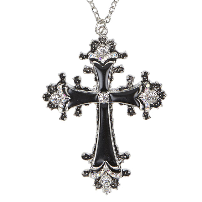 Collana di Halloween Croce nera d'argento