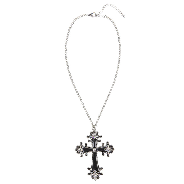 Collana di Halloween Croce nera d'argento
