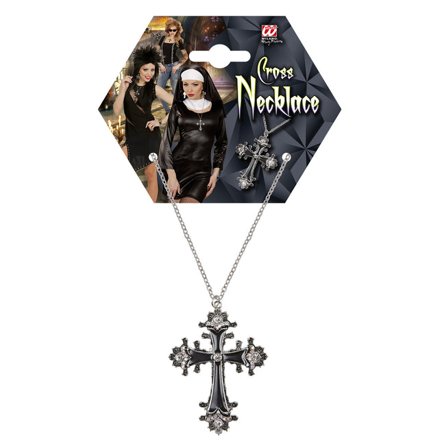 Collana di Halloween Croce nera d'argento