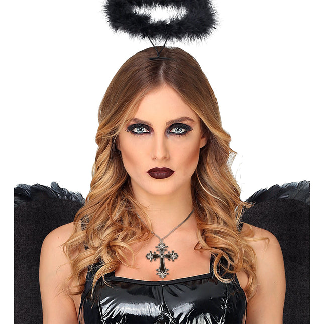 Collana di Halloween Croce nera d'argento