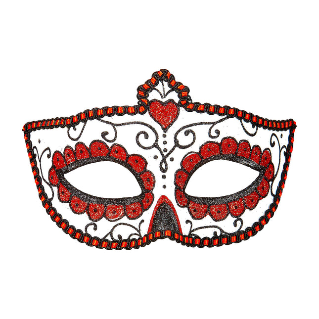 Maschera per gli occhi Dia De Los Muertos rossa