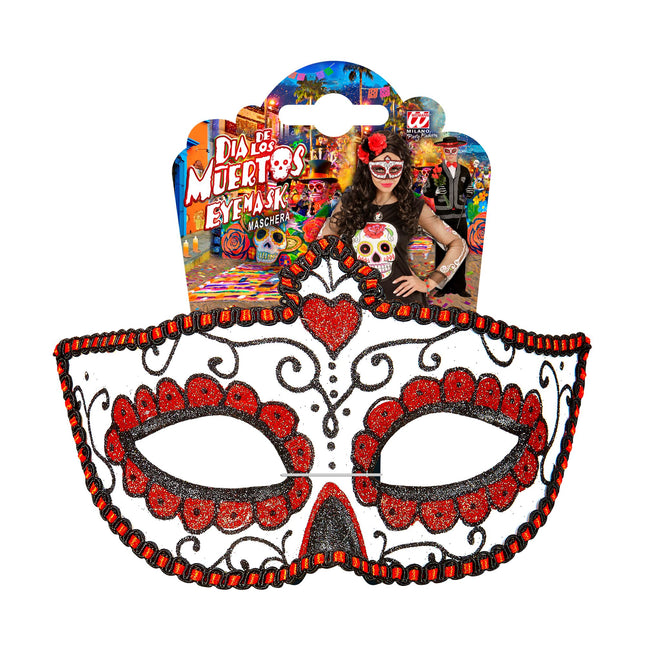 Maschera per gli occhi Dia De Los Muertos rossa