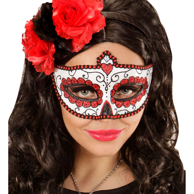 Maschera per gli occhi Dia De Los Muertos rossa