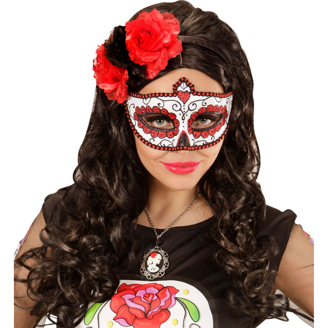 Maschera per gli occhi Dia De Los Muertos rossa