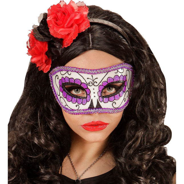 Maschera per gli occhi Dia De Los Muertos Viola