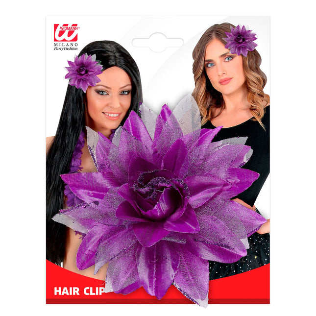 Fiore per capelli viola glitterato