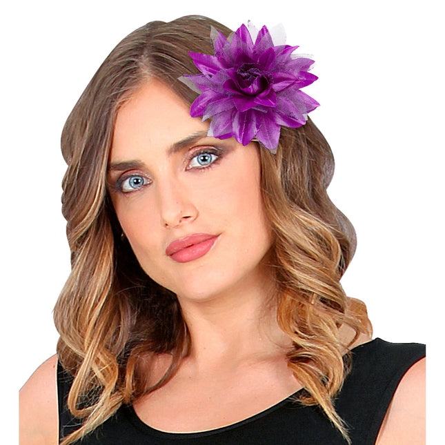 Fiore per capelli viola glitterato
