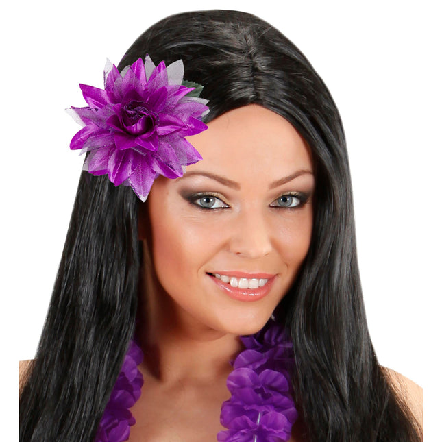 Fiore per capelli viola glitterato