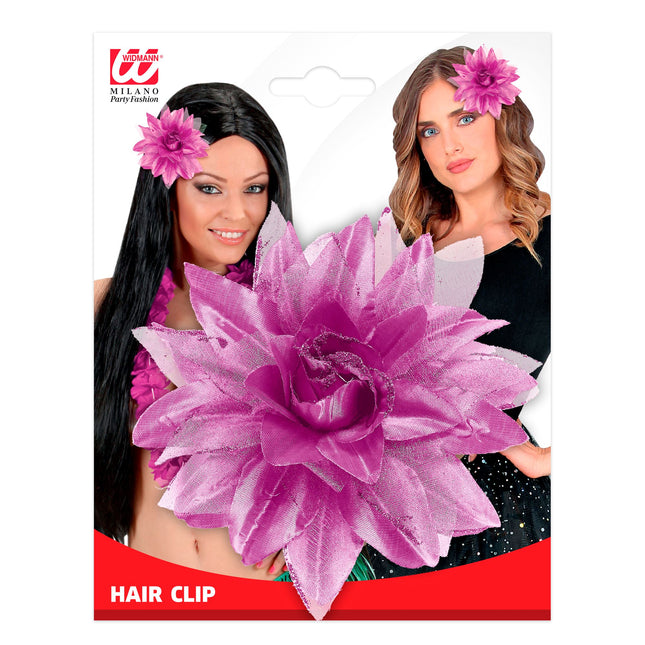 Fiore per capelli viola rosa glitterato