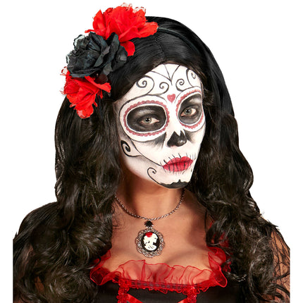 Cerchietto Dia De Los Muertos Rosso Nero Fiori