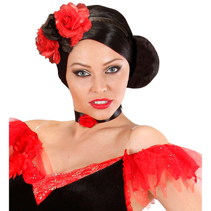 Cerchietto Dia De Los Muertos Rosso Nero Fiori