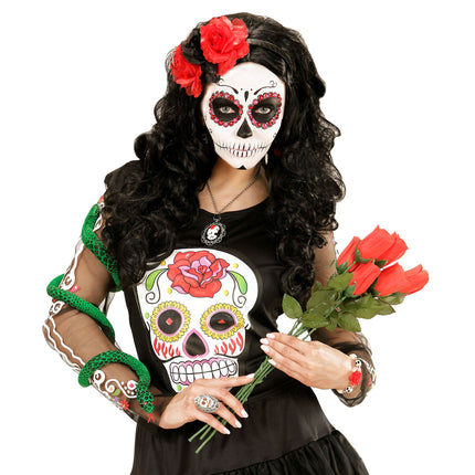 Cerchietto Dia De Los Muertos Rosso Nero Fiori