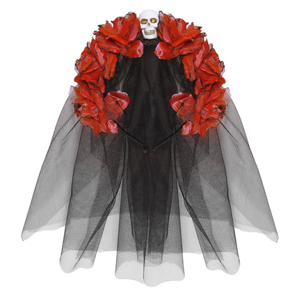 Cerchietto Halloween Velo Nero Rosso
