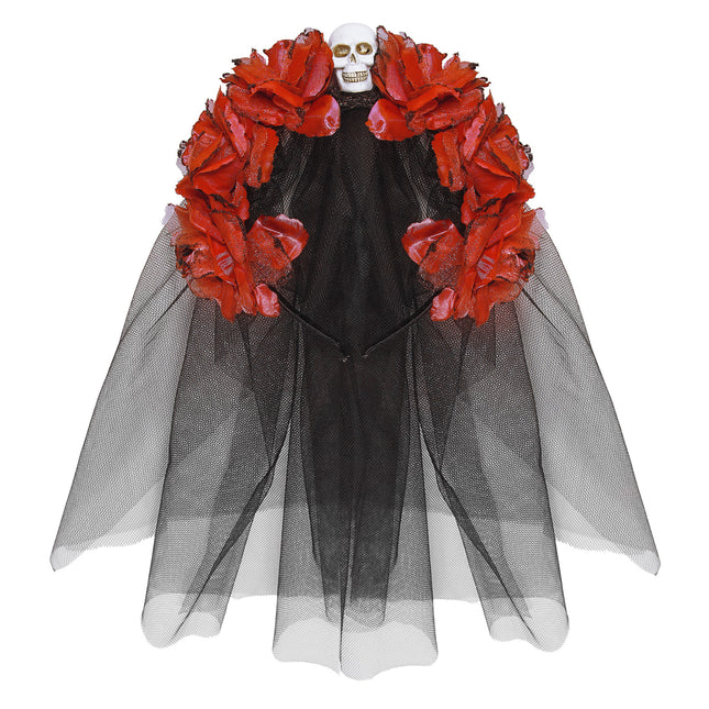 Cerchietto Halloween Velo Nero Rosso