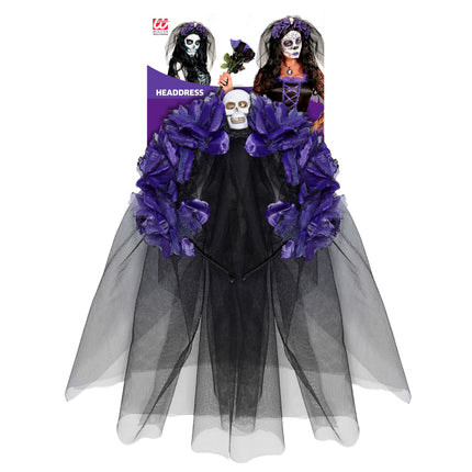 Cerchietto Halloween Velo Nero Viola
