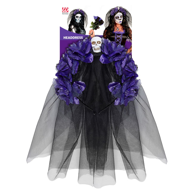 Cerchietto Halloween Velo Nero Viola
