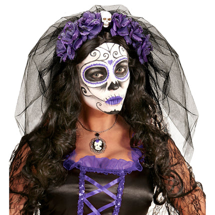 Cerchietto Halloween Velo Nero Viola
