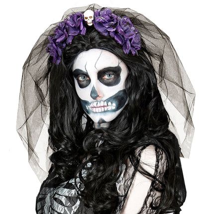 Cerchietto Halloween Velo Nero Viola