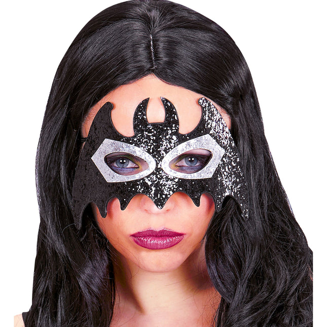 Maschera occhi Halloween Pipistrello nero argento