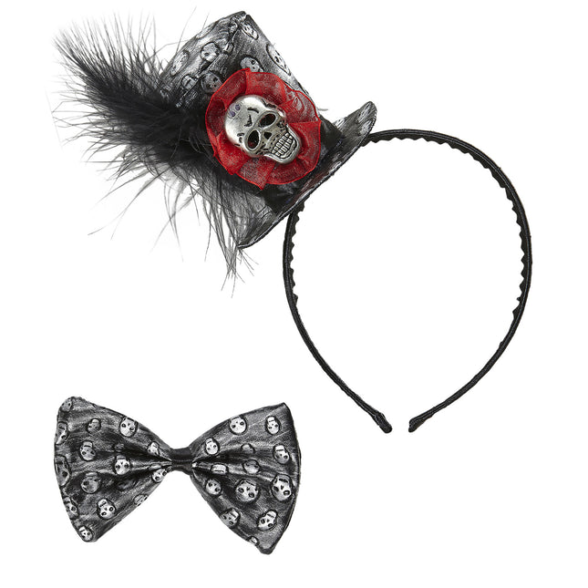 Set di accessori per Halloween: cerchietto e fiocco metelliano 2 pezzi