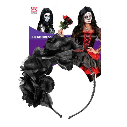Cerchietto per capelli di Halloween con rose nere