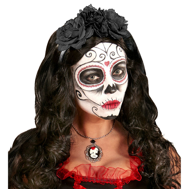 Cerchietto per capelli di Halloween con rose nere