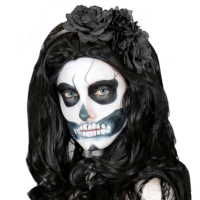 Cerchietto per capelli di Halloween con rose nere