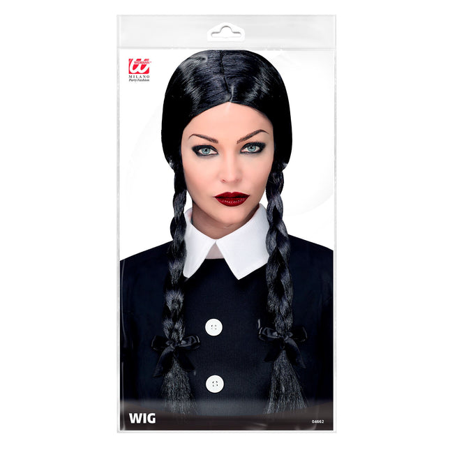 Parrucca di Halloween capelli lunghi con trecce nere