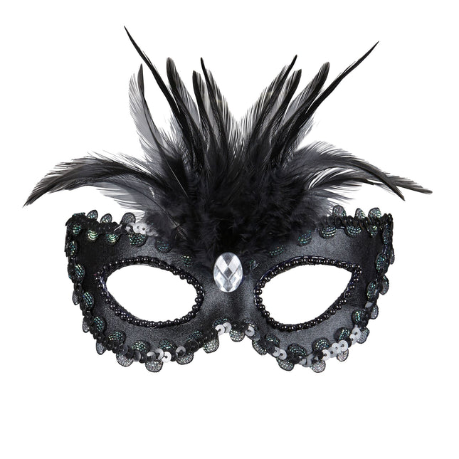 Maschera occhi nera con paillettes e glitter