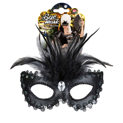 Maschera occhi nera con paillettes e glitter