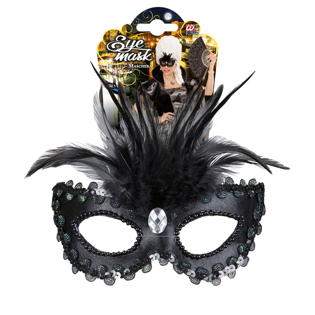 Maschera occhi nera con paillettes e glitter