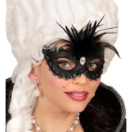 Maschera occhi nera con paillettes e glitter