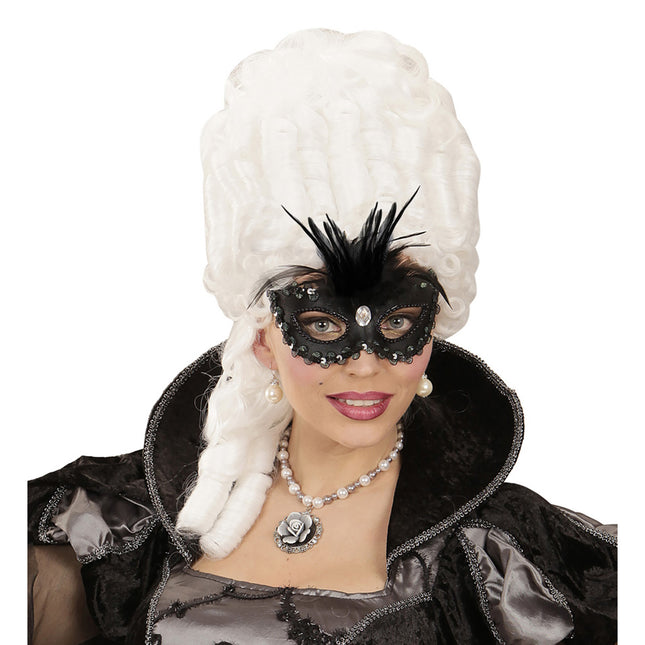 Maschera occhi nera con paillettes e glitter