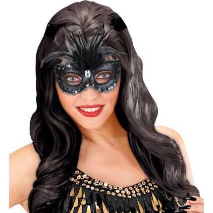Maschera occhi nera con paillettes e glitter