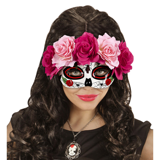Maschera occhi Dia De Los Muertos Rose Rosa