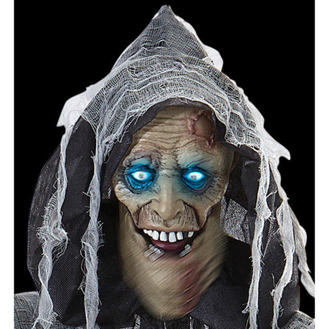 Bambola di Halloween Zombie grigia con suoni, luci e movimenti