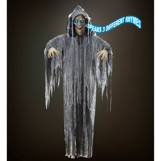 Bambola di Halloween Zombie grigia con suoni, luci e movimenti