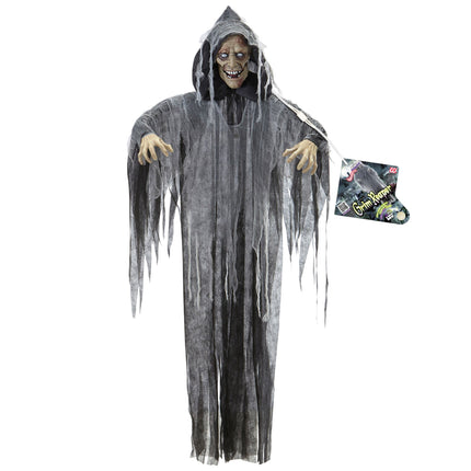 Bambola di Halloween Zombie grigia con suoni, luci e movimenti