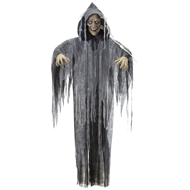 Bambola di Halloween Zombie grigia con suoni, luci e movimenti