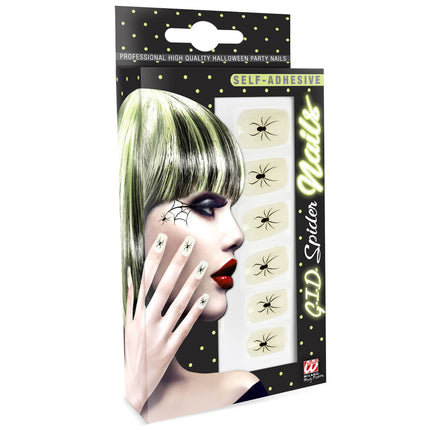 Unghie finte di Halloween Spider che brillano al buio