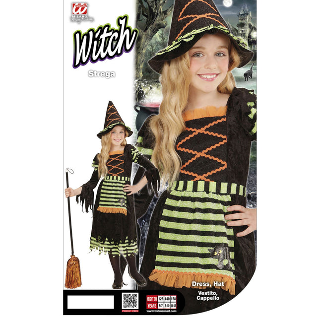 Vestito di Halloween Nero Verde Ragazza Strega