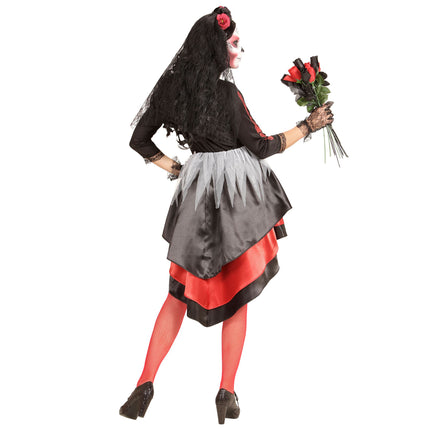 Vestito Dia De Los Muertos Rosso Nero Donna