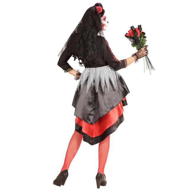 Vestito Dia De Los Muertos Rosso Nero Donna