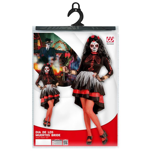 Vestito Dia De Los Muertos Rosso Nero Donna