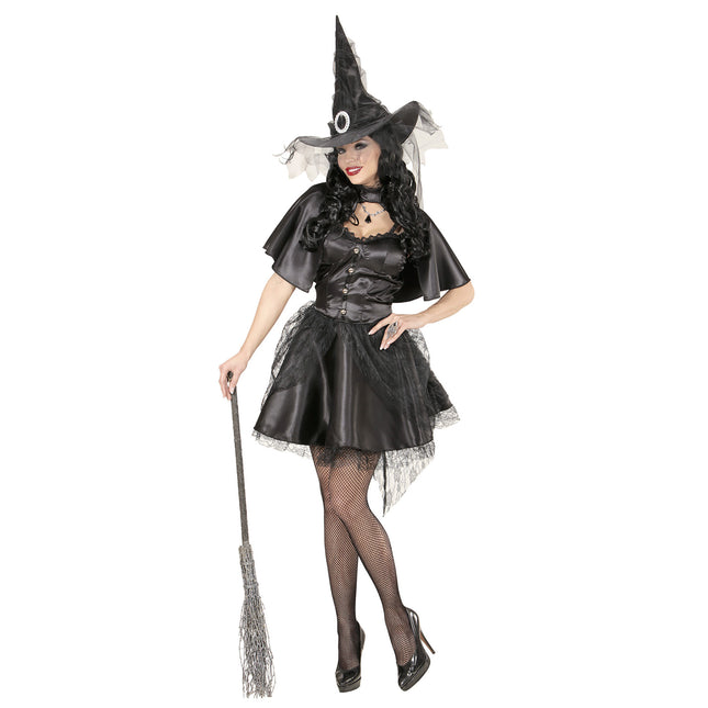 Vestito di Halloween Nero Donna Strega Tulle 3 pezzi