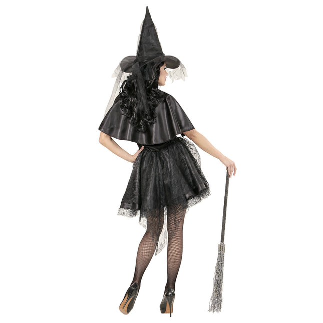 Vestito di Halloween Nero Donna Strega Tulle 3 pezzi