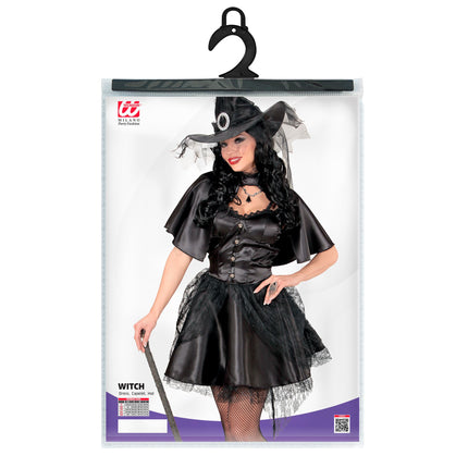 Vestito di Halloween Nero Donna Strega Tulle 3 pezzi