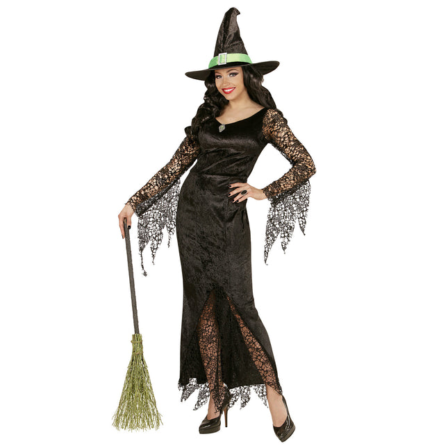 Abito Halloween Nero Donna Strega Pizzo